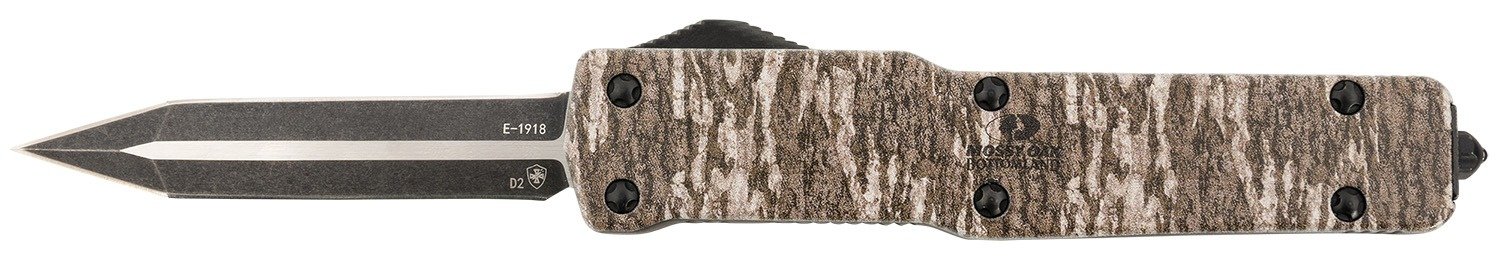 Templar Knife MAMOB121 Premium LW Slim 3.16" OTF Dagger Plain Black Oxide Stonewashed Powder Coated D2 Steel Blade, 4.93" Mossy Oak Bottomland Aged Aluminum Handle