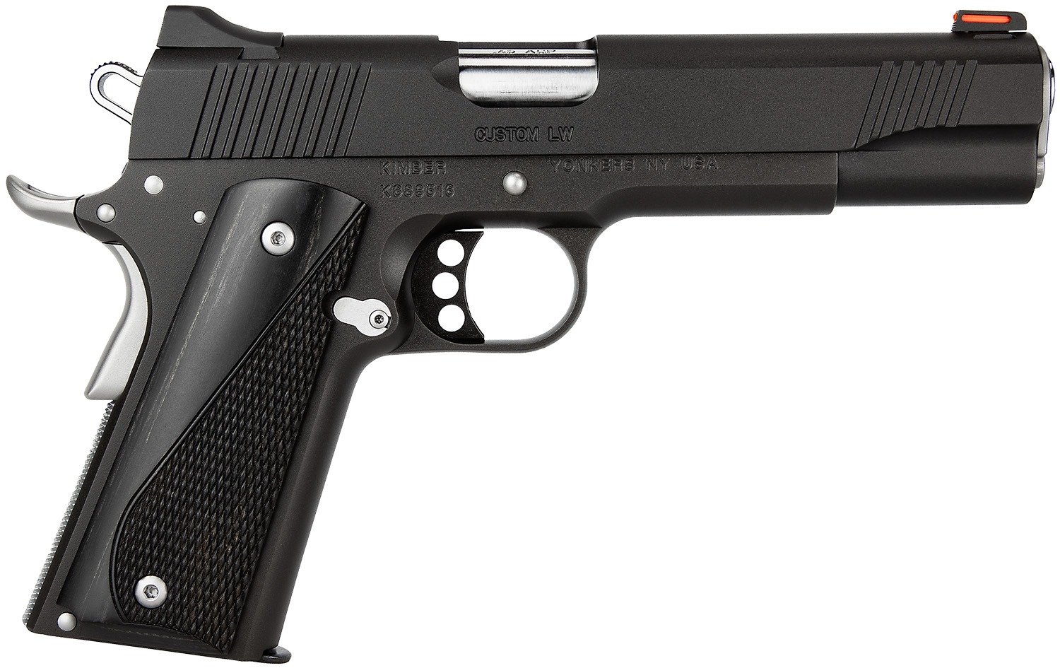 Kimber Mfg, Inc 3700595 Custom LW Nightstar 45 ACP 8+1 5" Stainless Match Grade Barrel, Black Serrated Steel Slide, Black Aluminum Frame w/Beavertail, Black/Gray Laminate Grip