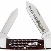 Case 55235 Pocket Worn Canoe Folding 2" Pen/2.63" Spear Plain Tru-Sharp SS Blade, Mahogany Corn Cob Jigged Bone Handle