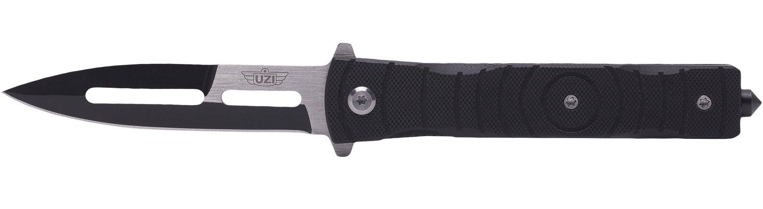 Uzi Accessories UZKFDR014 Mossad III 3.50" Folding Spear Point Plain Black/Silver Stainless Steel Blade Black G10 Handle Features Glass Breaker Includes Metal Clip