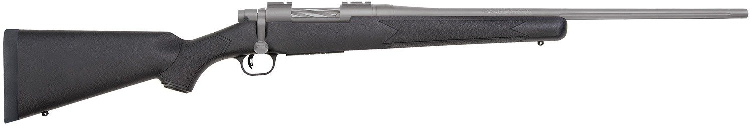 Mossberg 28006 Patriot 7mm-08 Rem 5+1 22" Stainless Cerakote Fluted Barrel, Stainless Cerakote Receiver Drilled & Tapped, Black Fixed Synthetic Stock, Right Hand