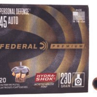 Federal P45HS1 Premium Personal Defense 45ACP 230gr Hydra-Shok Jacketed Hollow Point 20 Per Box/25 Case